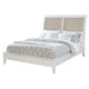 Heo King Size Bed Sleigh Beige Upholstered Headboard White Wood