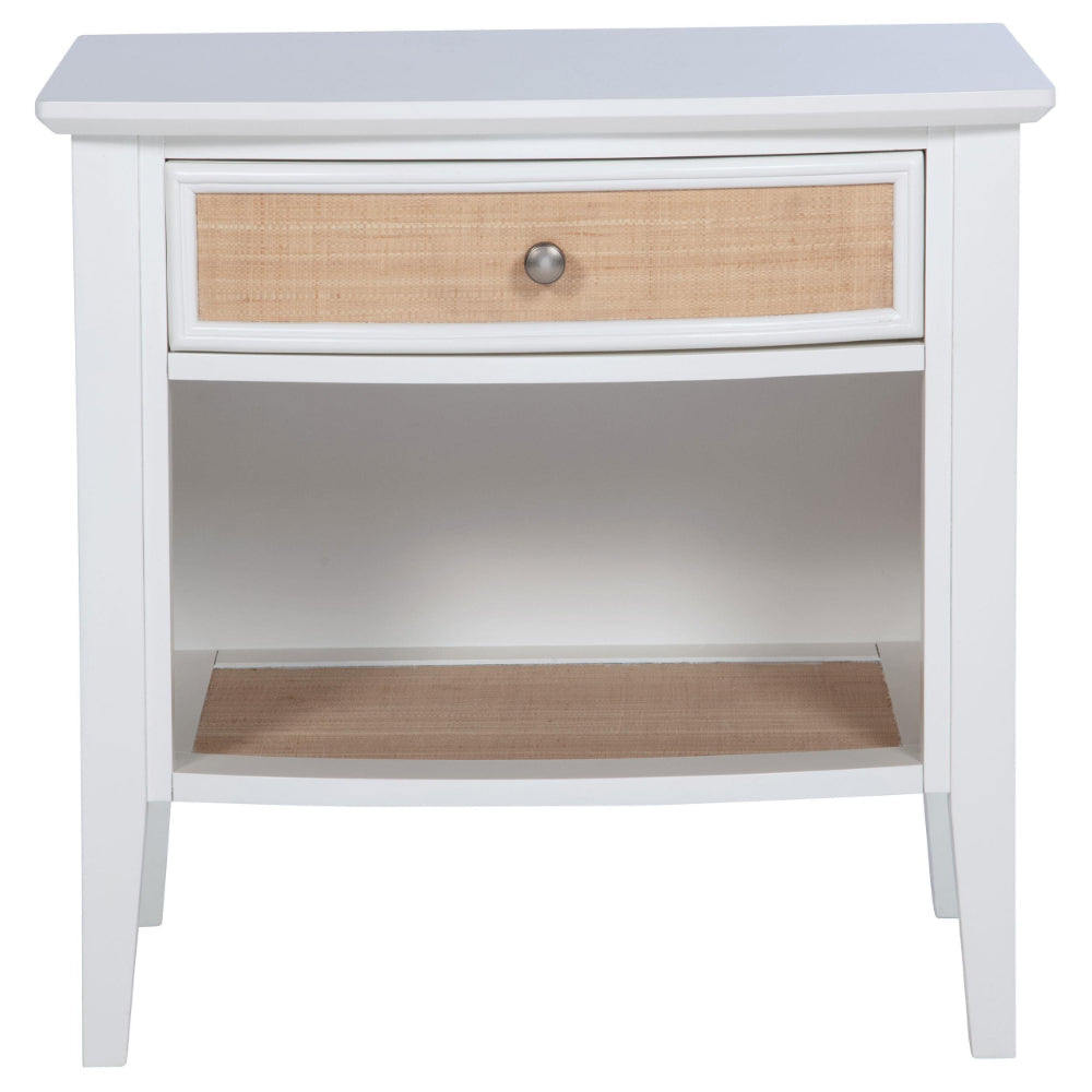 Heo Nightstand 1 Brown Rattan Woven Drawer Open Shelf White Wood BM328717