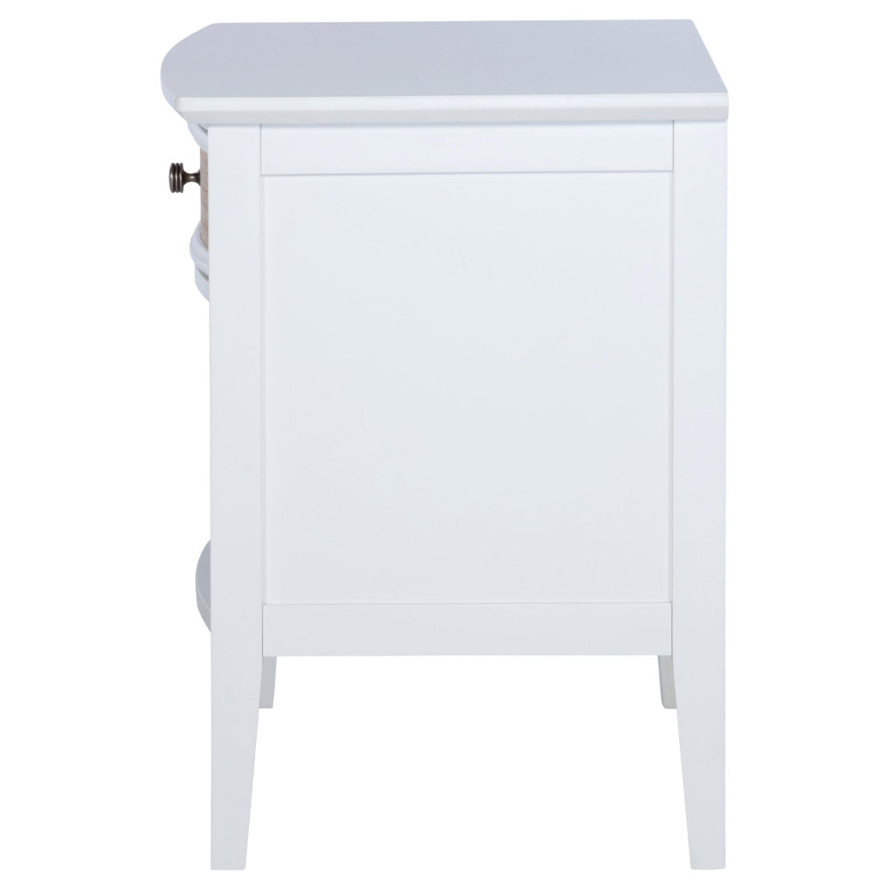 Heo Nightstand 1 Brown Rattan Woven Drawer Open Shelf White Wood BM328717