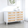 Heo Wide Dresser, 10 Drawers, Rattan Woven Curved Front, White Wood