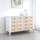 Heo Wide Dresser, 10 Drawers, Rattan Woven Curved Front, White Wood