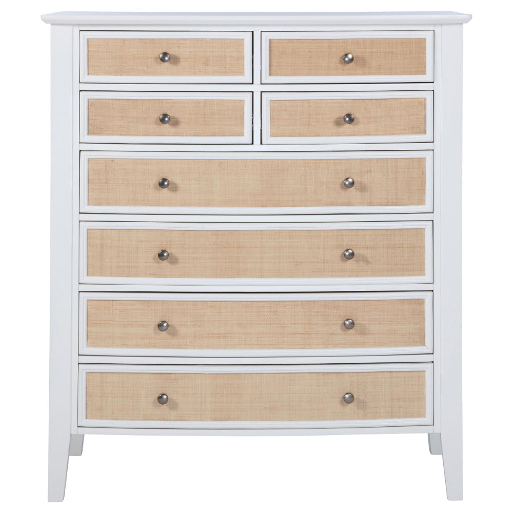 Heo Tall Dresser Chest 8 Drawers Rattan Woven Curved Front White BM328719