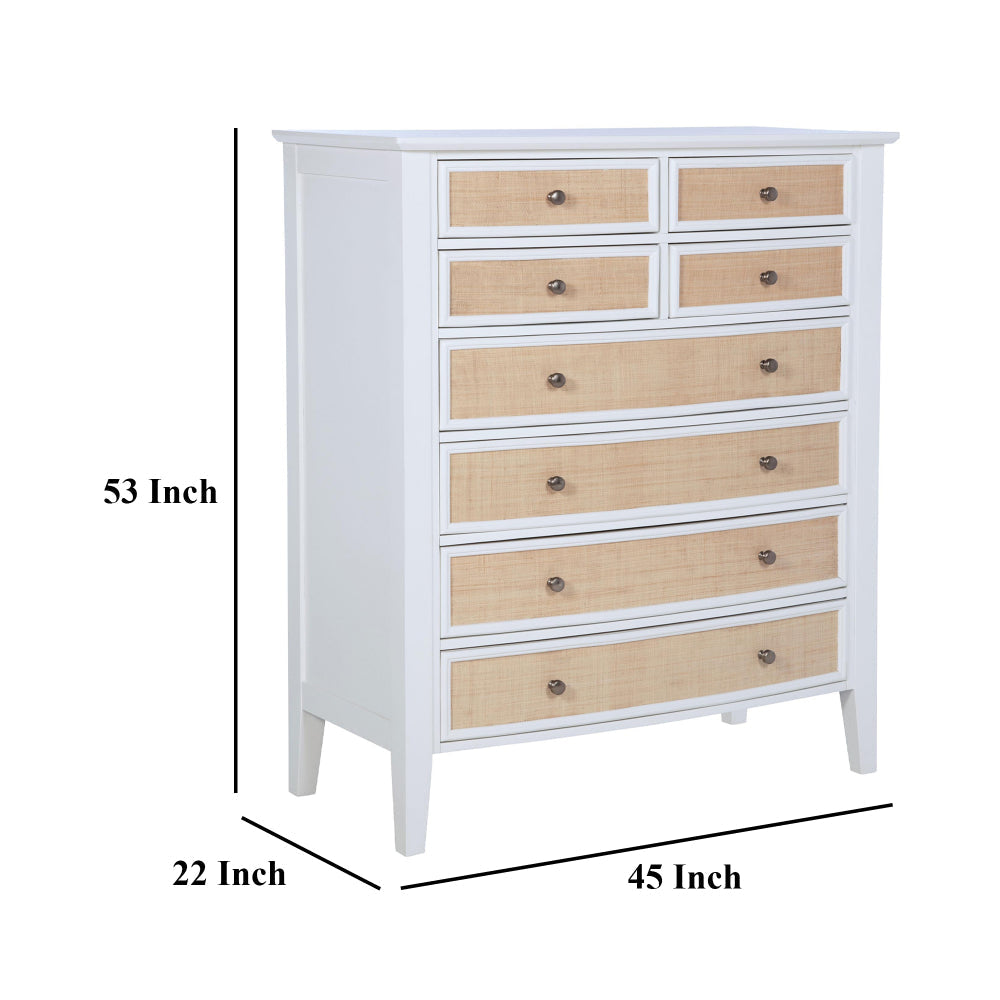 Heo Tall Dresser Chest 8 Drawers Rattan Woven Curved Front White BM328719