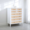 Heo Tall Dresser Chest, 8 Drawers, Rattan Woven Curved Front, White