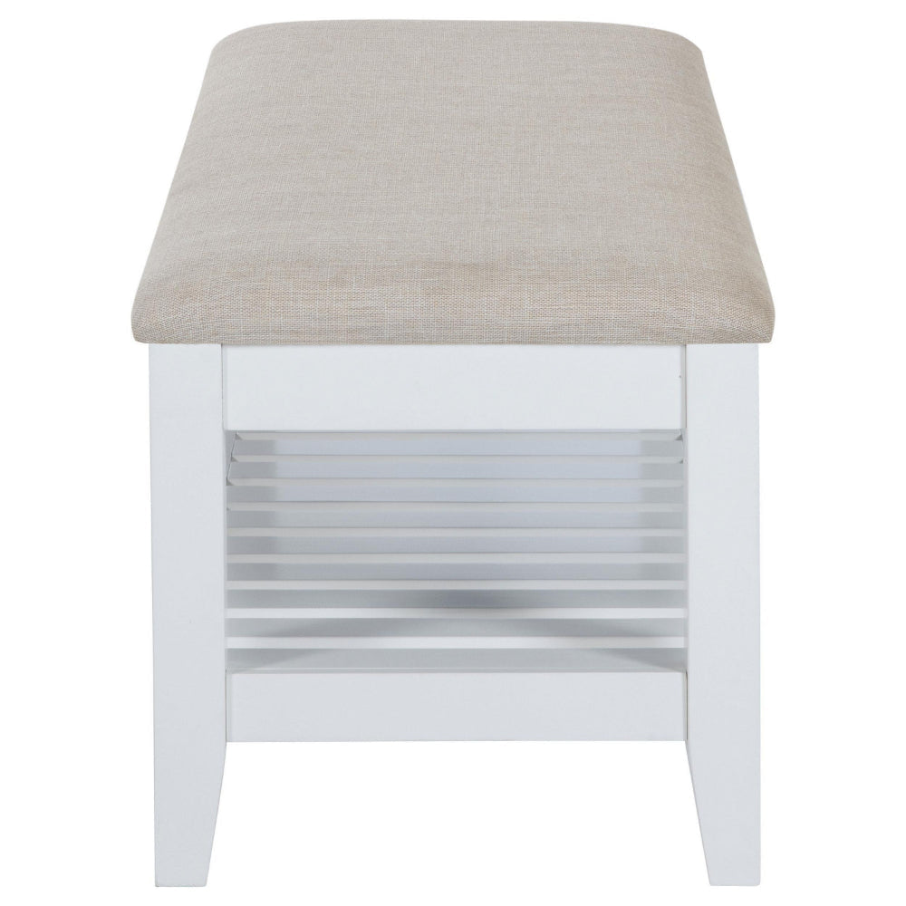 Heo Dining Bench Slatted Shelf Beige Padded Seat 50 Inch White BM328720