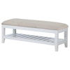 Heo Dining Bench Slatted Shelf Beige Padded Seat 50 Inch White BM328720