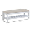 Heo Dining Bench Slatted Shelf Beige Padded Seat 50 Inch White BM328720