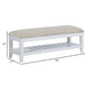Heo Dining Bench Slatted Shelf Beige Padded Seat 50 Inch White BM328720