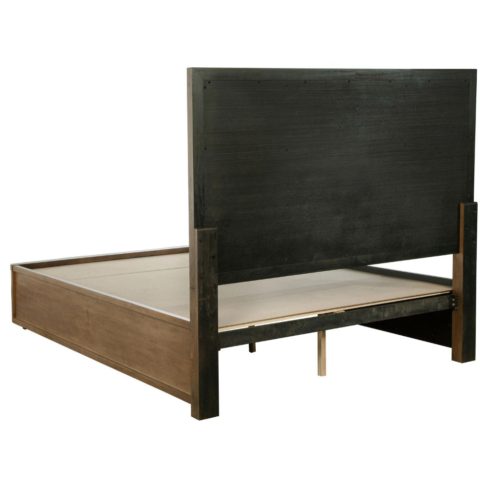 Reon King Platform Bed w 2 Storage Drawers Reeded Ash Brown Black