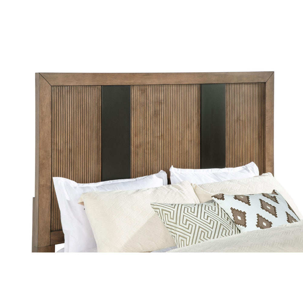 Reon King Platform Bed w 2 Storage Drawers Reeded Ash Brown Black
