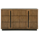 Reon Wide Dresser 6 Drawers Decorative Reeded Ash Brown Black Wood BM328724
