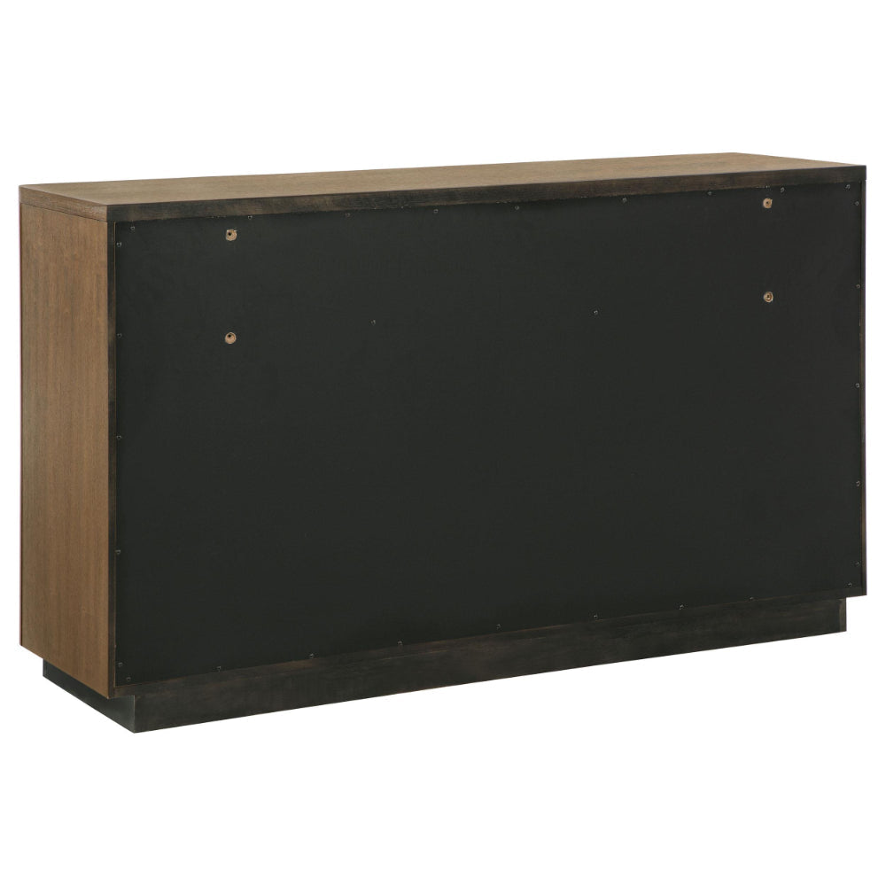 Reon Wide Dresser 6 Drawers Decorative Reeded Ash Brown Black Wood BM328724