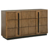 Reon Wide Dresser, 6 Drawers, Decorative Reeded Ash Brown Black Wood