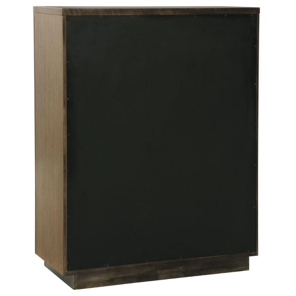 Reon Tall Dresser Chest 5 Drawers Decorative Reeded Ash Brown Black BM328725
