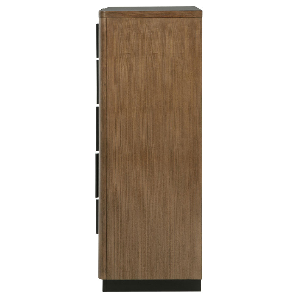 Reon Tall Dresser Chest 5 Drawers Decorative Reeded Ash Brown Black BM328725
