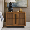 Reon Nightstand, 2 Drawers, Decorative Reeded Ash Brown Black Wood