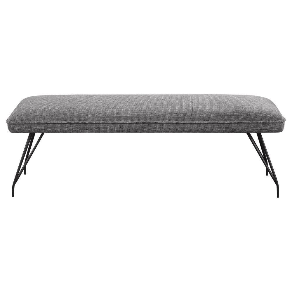 Donne Dining Bench Gray Fabric and Foam Cushion Metal Legs 58 Inch BM328728