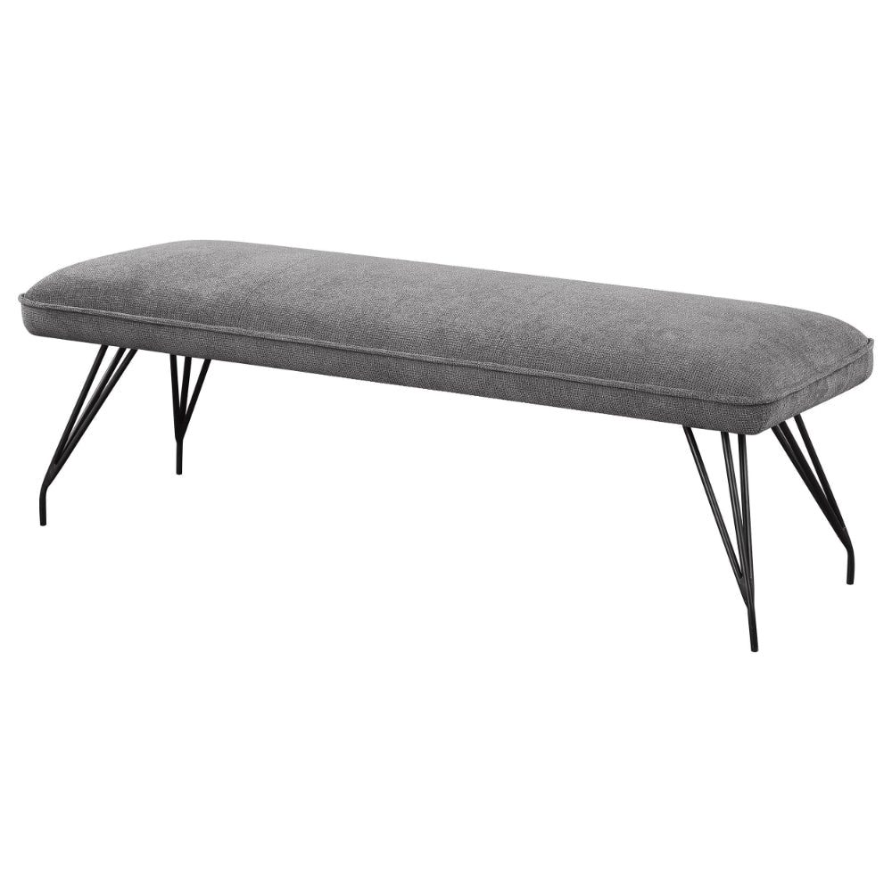 Donne Dining Bench Gray Fabric and Foam Cushion Metal Legs 58 Inch BM328728