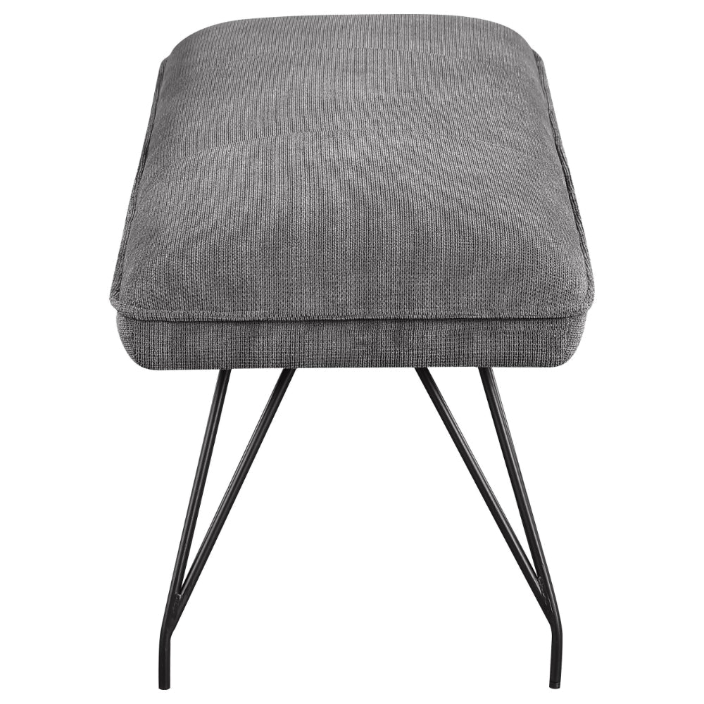 Donne Dining Bench Gray Fabric and Foam Cushion Metal Legs 58 Inch BM328728