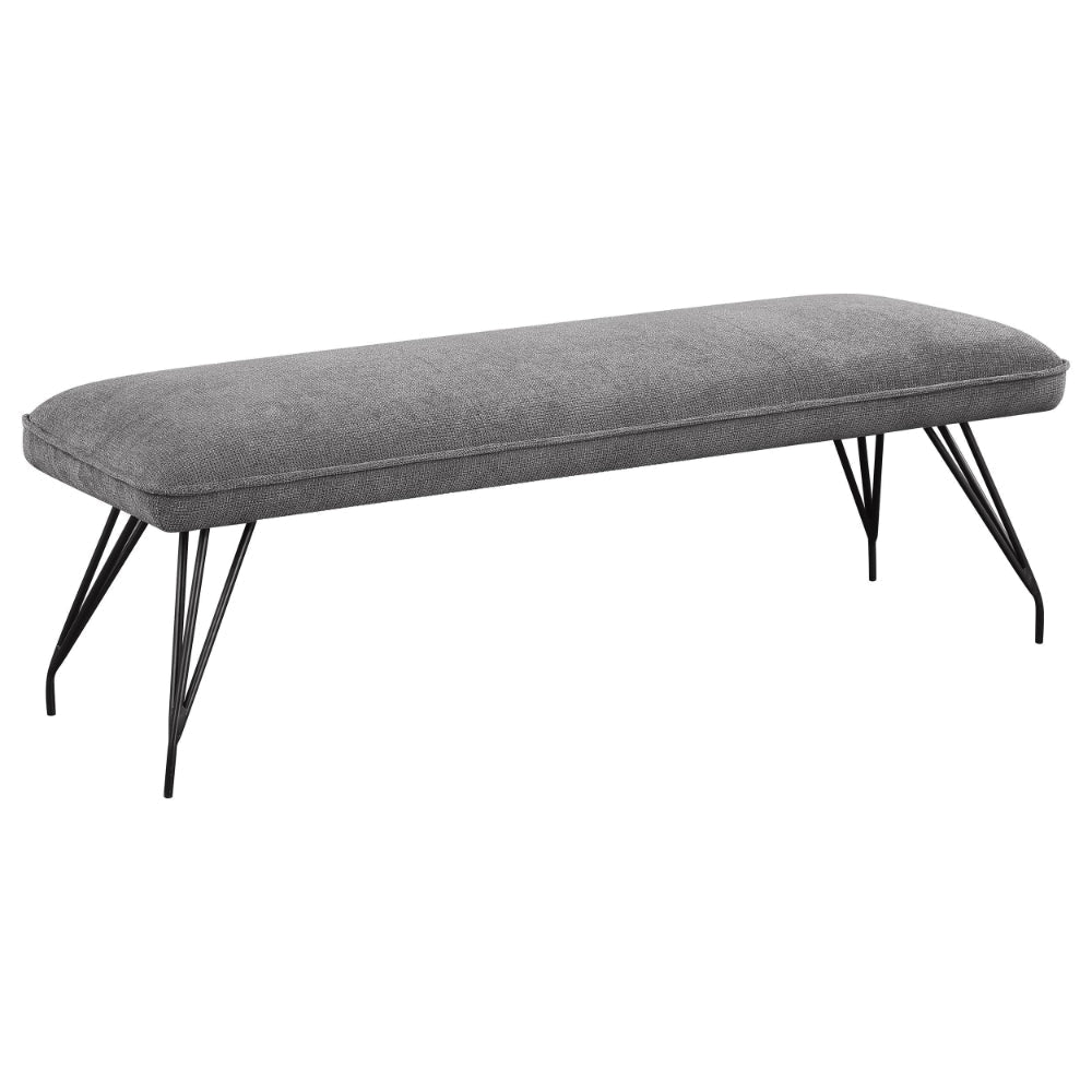 Donne Dining Bench Gray Fabric and Foam Cushion, Metal Legs, 58 Inch