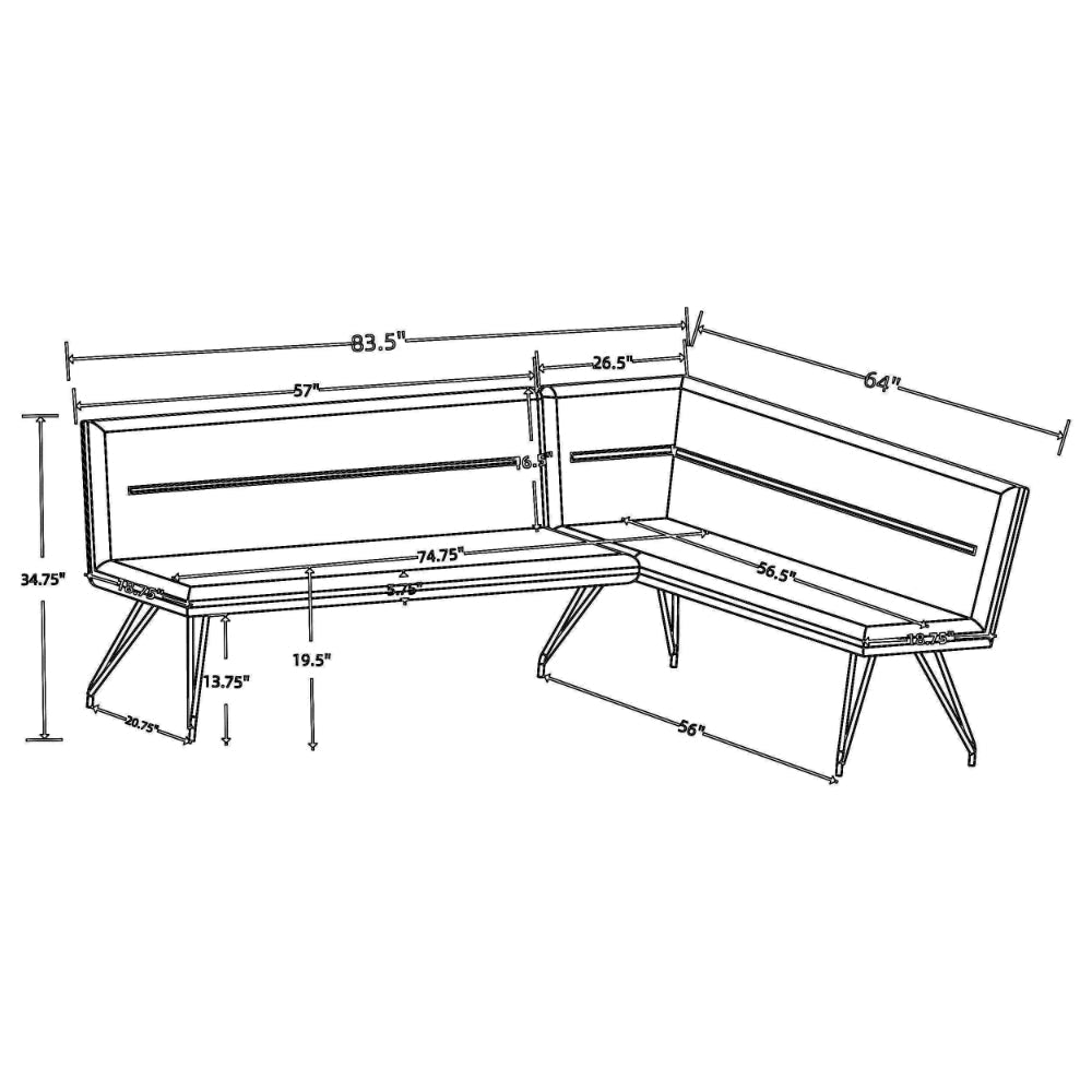 Donne Corner Dining Bench L Shape Taupe Brown Metal Legs 84 Inch BM328729