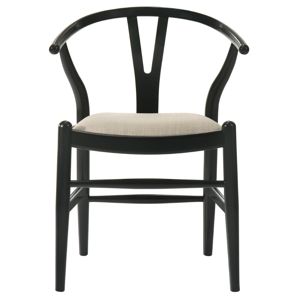 Ellie Wishbone Dining Chair Set of 2 Beige Fabric Black Hardwood BM328731