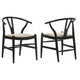 Ellie Wishbone Dining Chair Set of 2, Beige Fabric, Black Hardwood