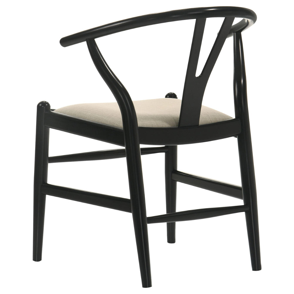 Ellie Wishbone Dining Chair Set of 2 Beige Fabric Black Hardwood BM328731