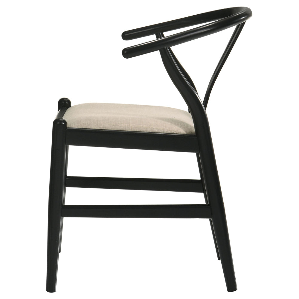 Ellie Wishbone Dining Chair Set of 2 Beige Fabric Black Hardwood BM328731