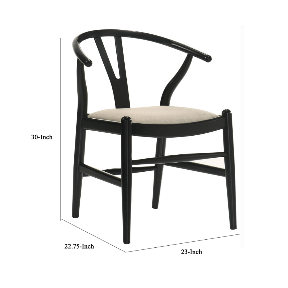 Ellie Wishbone Dining Chair Set of 2 Beige Fabric Black Hardwood BM328731