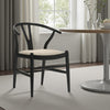 Ellie Wishbone Dining Chair Set of 2, Beige Fabric, Black Hardwood