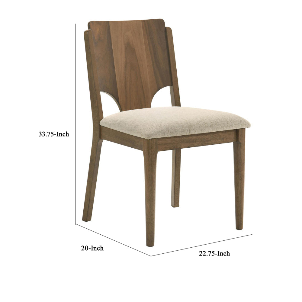 Billie Dining Chair Set of 2 Beige Fabric Seat Brown Hardwood Frame BM328733