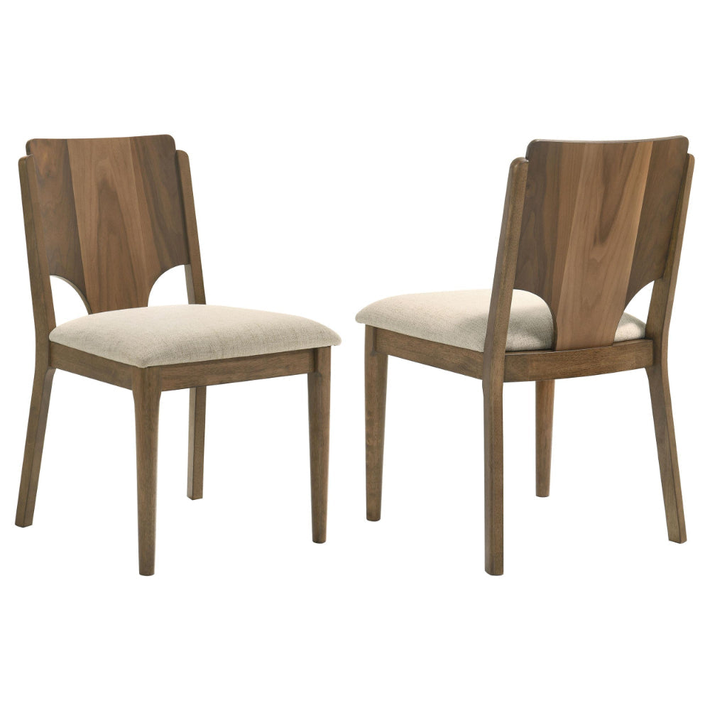 Billie Dining Chair Set of 2, Beige Fabric Seat, Brown Hardwood Frame