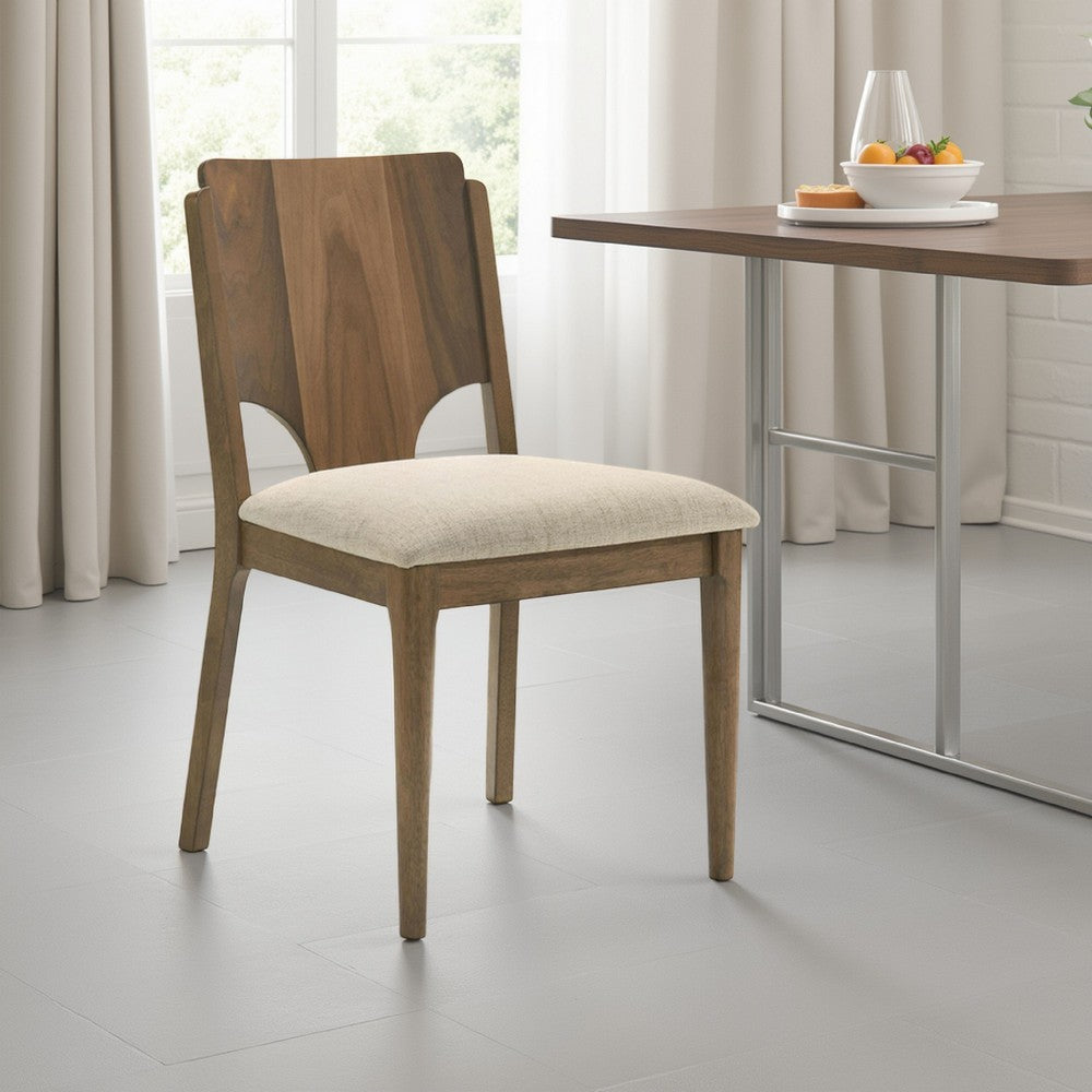 Billie Dining Chair Set of 2, Beige Fabric Seat, Brown Hardwood Frame