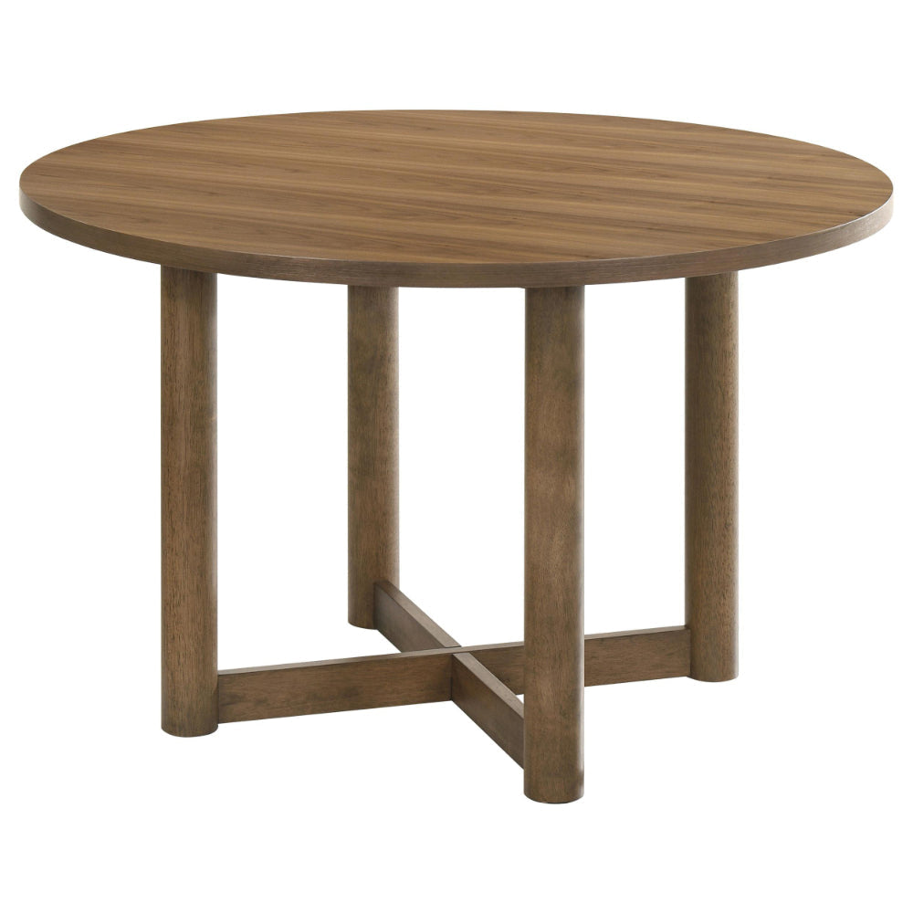 Billie Dining Table Brown Wood Frame Cross Legs Round 46 Inch BM328734