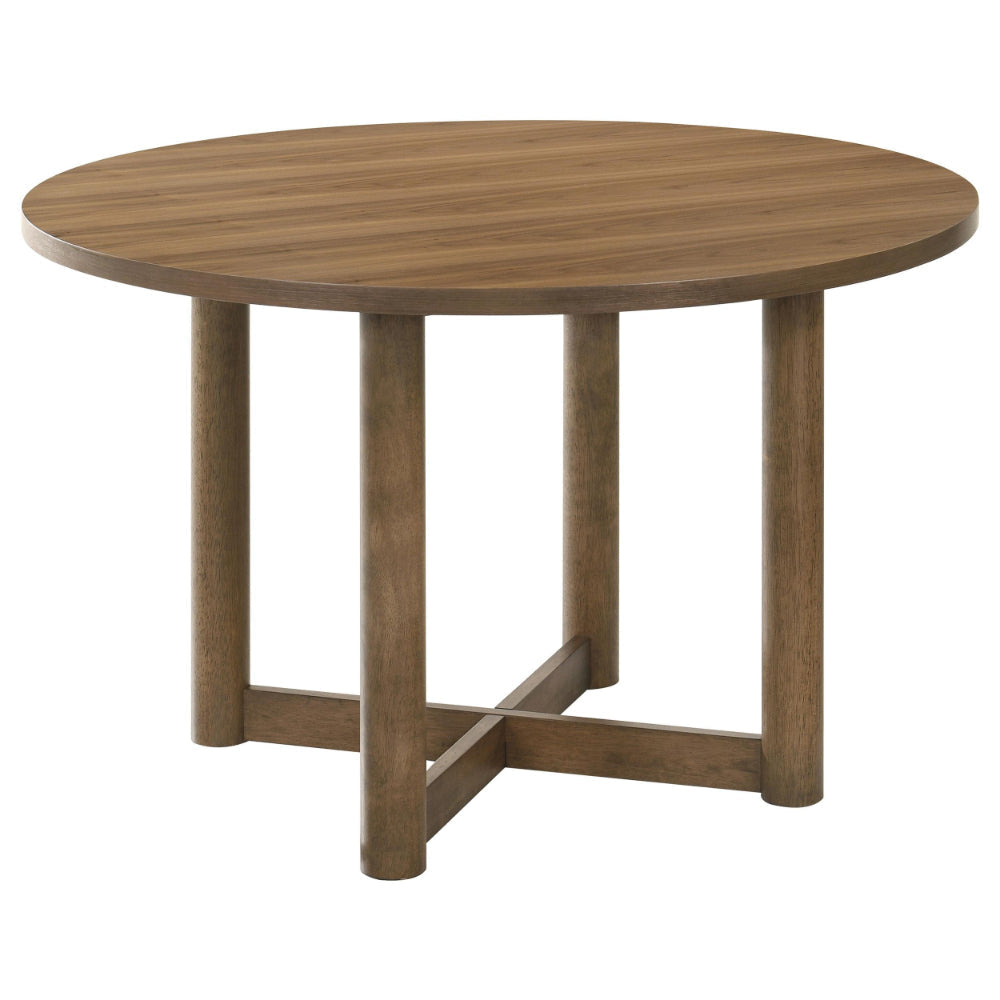 Billie Dining Table, Brown Wood Frame, Cross Legs, Round 46 Inch