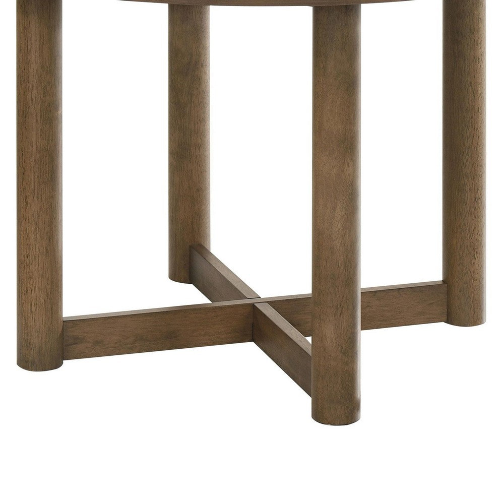 Billie Dining Table, Brown Wood Frame, Cross Legs, Round 46 Inch