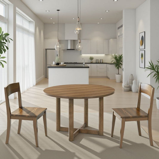 Billie Dining Table, Brown Wood Frame, Cross Legs, Round 46 Inch