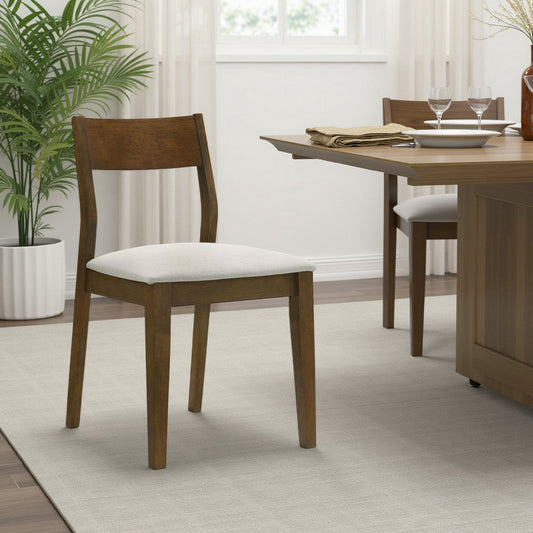 Montena Dining Chair Set of 2, White Fabric Seat, Dark Brown Wood