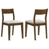 Montena Dining Chair Set of 2, White Fabric Seat, Dark Brown Wood