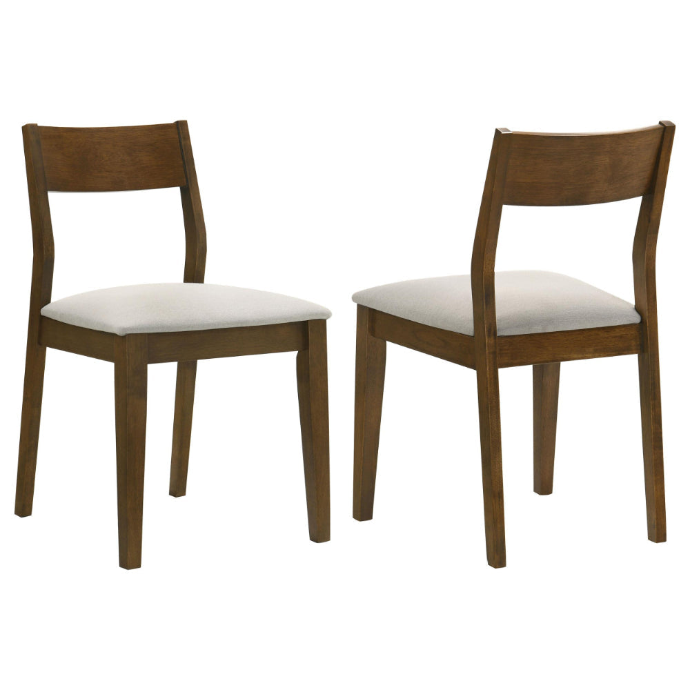 Montena Dining Chair Set of 2, White Fabric Seat, Dark Brown Wood