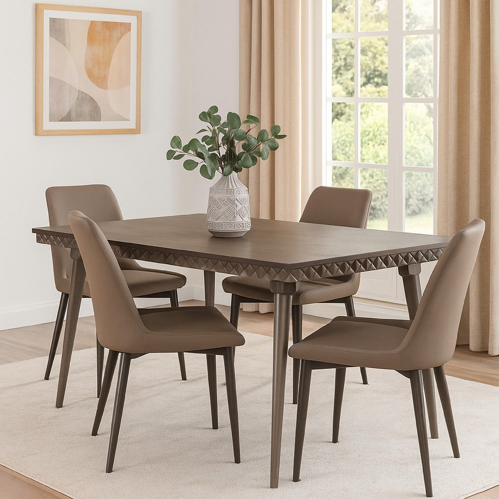 Nolan Dining Table, Dark Brown Hardwood, Rectangular 59 Inch Top