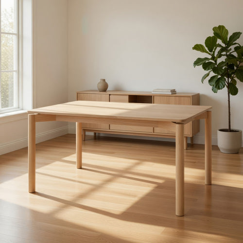 Rida Dining Table, White Washed Hardwood, Rectangular 59 Inch Top