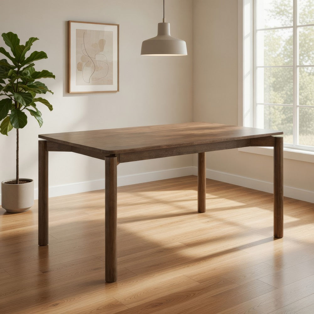 Rida Dining Table, Rich Dark Brown Hardwood, Rectangular 59 Inch Top