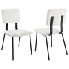 Kelli Dining Chair Set of 2, White Fabric Foam Cushions, Black Metal