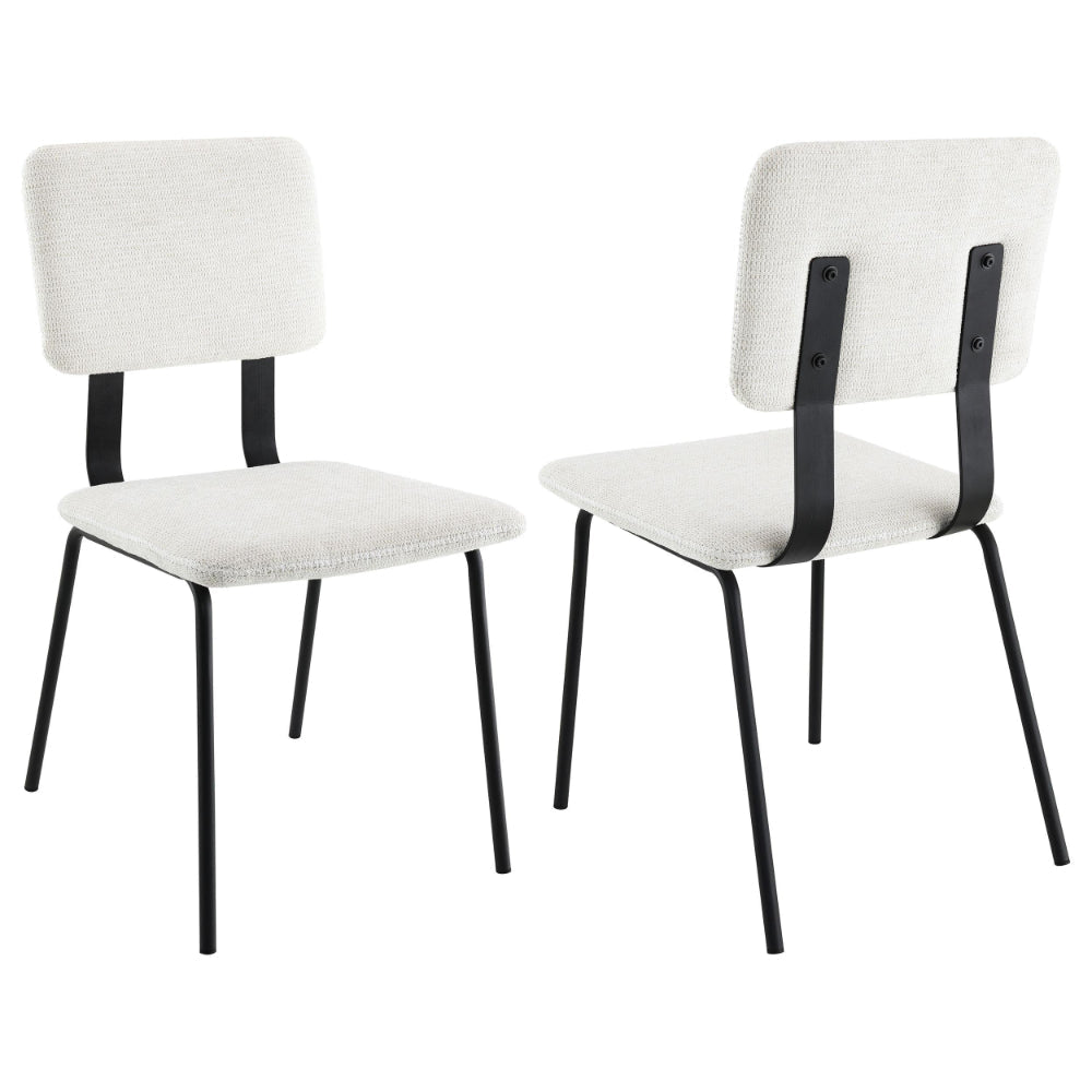 Kelli Dining Chair Set of 2, White Fabric Foam Cushions, Black Metal