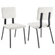 Kelli Dining Chair Set of 2, White Fabric Foam Cushions, Black Metal