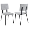 Kelli Dining Chair Set of 2, Gray Fabric Foam Cushions, Black Metal