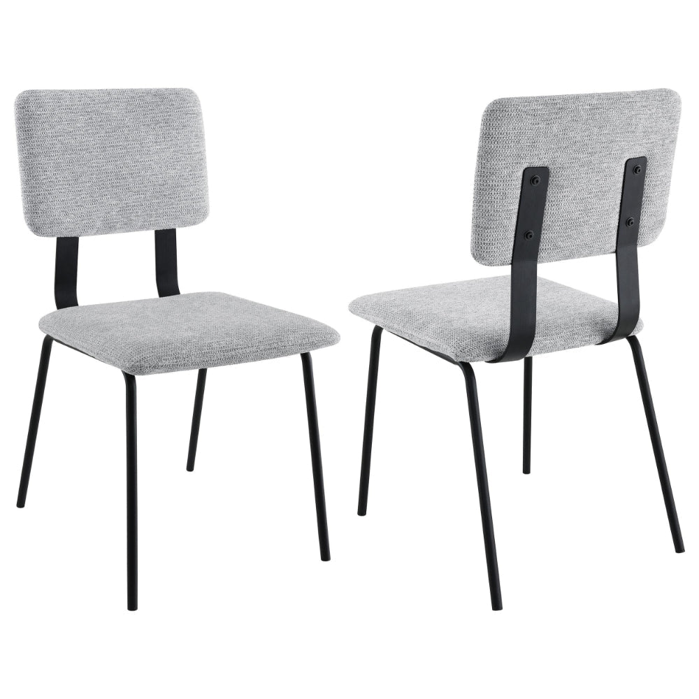 Kelli Dining Chair Set of 2, Gray Fabric Foam Cushions, Black Metal
