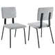 Kelli Dining Chair Set of 2, Gray Fabric Foam Cushions, Black Metal
